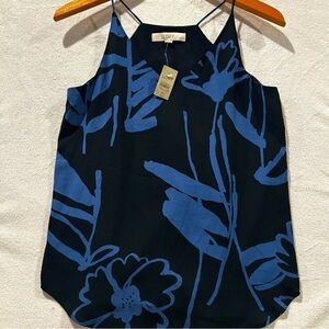 Small Petite NWT LOFT Floral V-neck Tank Blue Navy SP NEW with Tag